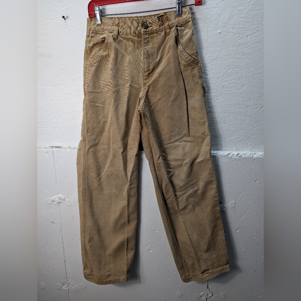 Carhartt Boys Canvas Cargo Work Pants Tan Brown Pre Owned Read Size 14